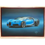 John Victor, " Mean Blue Machine" (Bugatti Chiron) acrylic on canvas, signed with certificate, 76