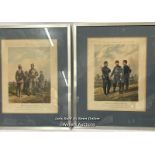 Two framed engravings, drawn by Orlando Norie, engraved by J.Harris featuring military uniforms,