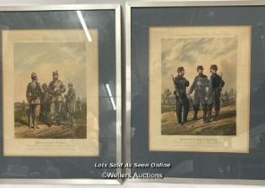 Two framed engravings, drawn by Orlando Norie, engraved by J.Harris featuring military uniforms,