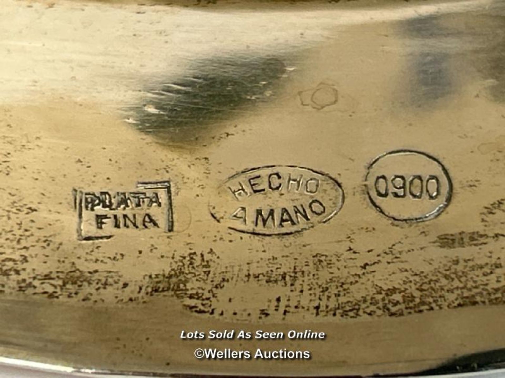 A white metal plate by Hecho Amano stamped 0900 and engraved "To Joan from the Peter Pan Company - Image 4 of 4