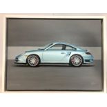 John Victor, "Metallic Blue Sky" (Porsche 911 Turbo) acrylic on canvas, signed with certificate,