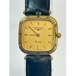 Vintage Longines gold plated wristwatch no.21712443 with quartz movement on black leather strap / SF