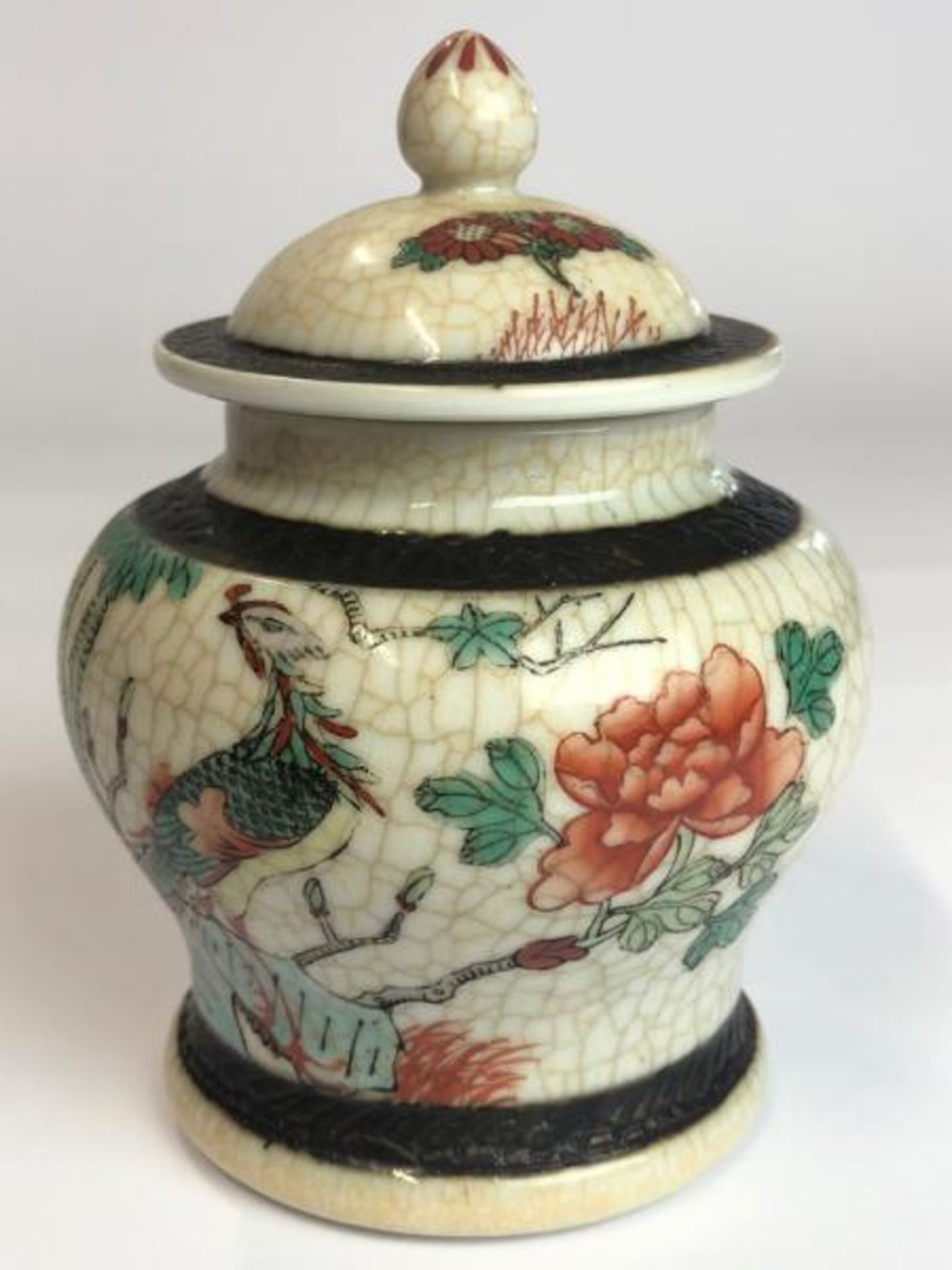 A vintage chinese crackle ware ginger jar with lid, 14cm high with a hand painted crackle ware bowl, - Image 3 of 8