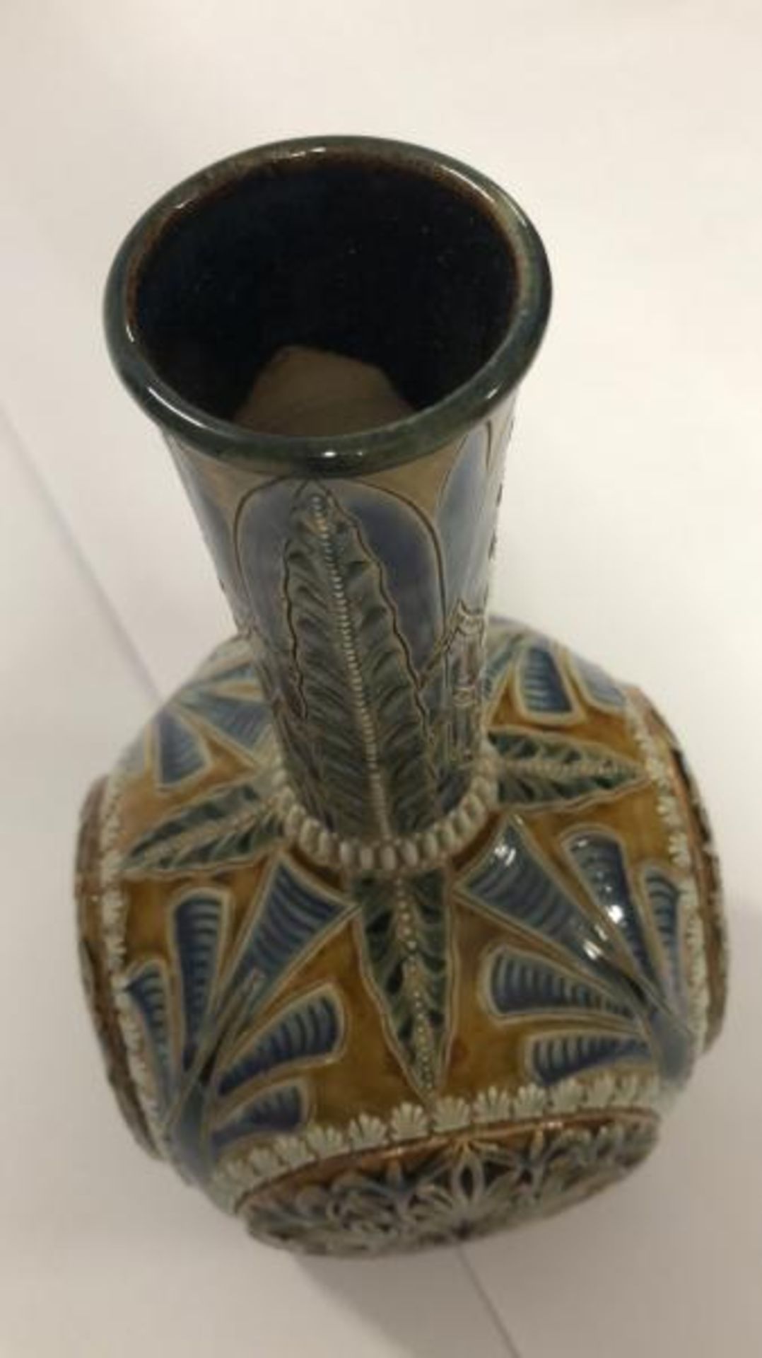 *Victorian Royal Doulton Emily Stormer stoneware bottle vase, stamped 1879, 27.5cm high (lot subject - Image 6 of 8