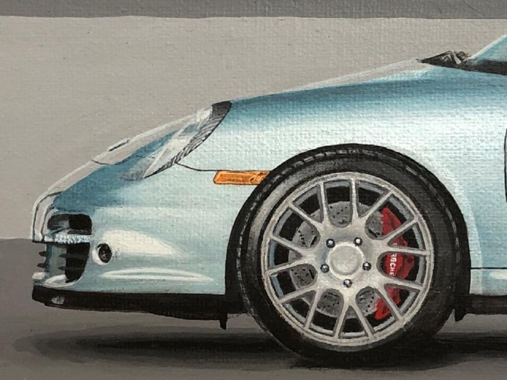 John Victor, "Metallic Blue Sky" (Porsche 911 Turbo) acrylic on canvas, signed with certificate, - Bild 2 aus 7