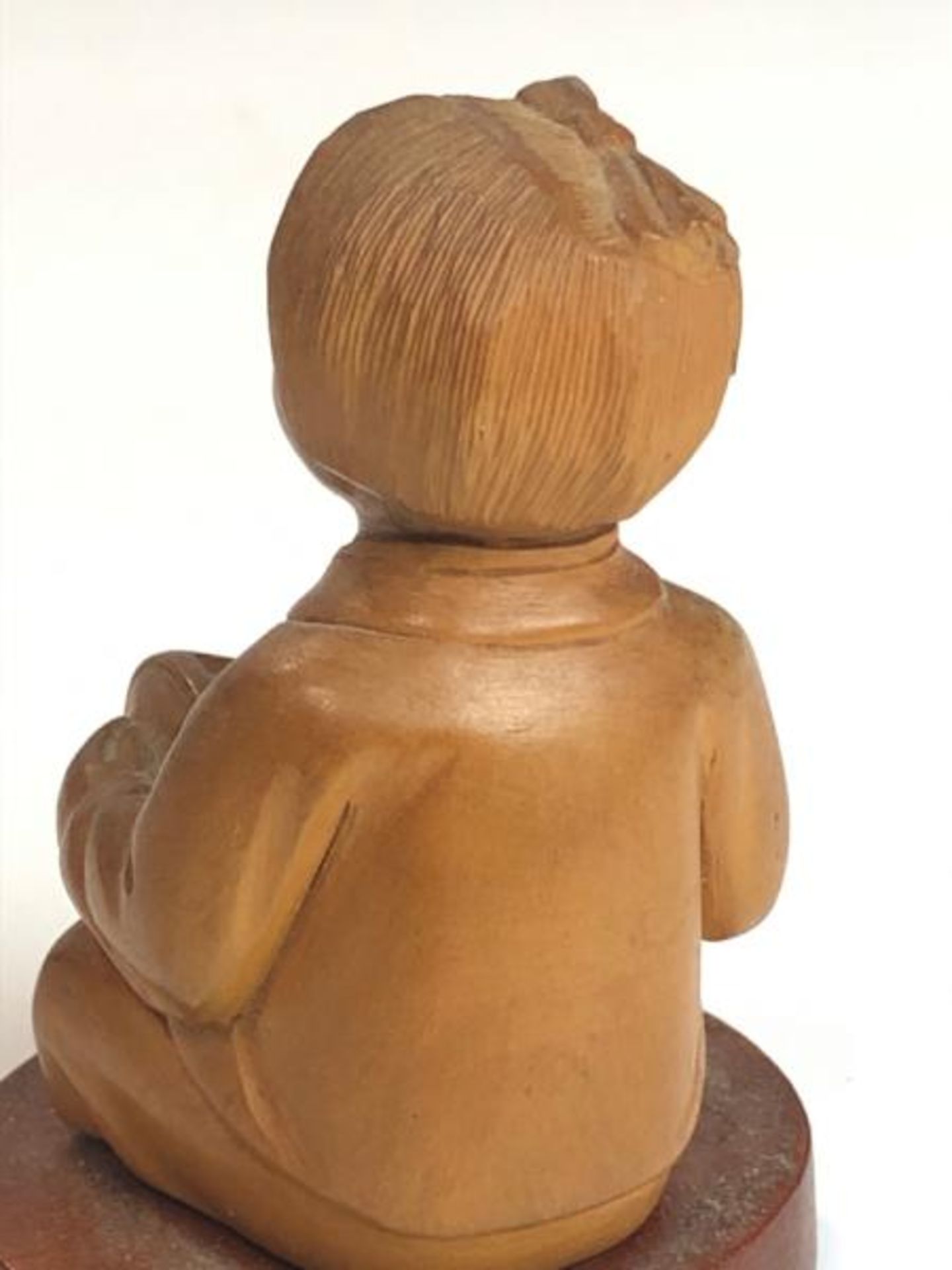 Three Chinese carved wooden figures of children, tallest 9.5cm high, on wooden bases with a hardwood - Image 7 of 8