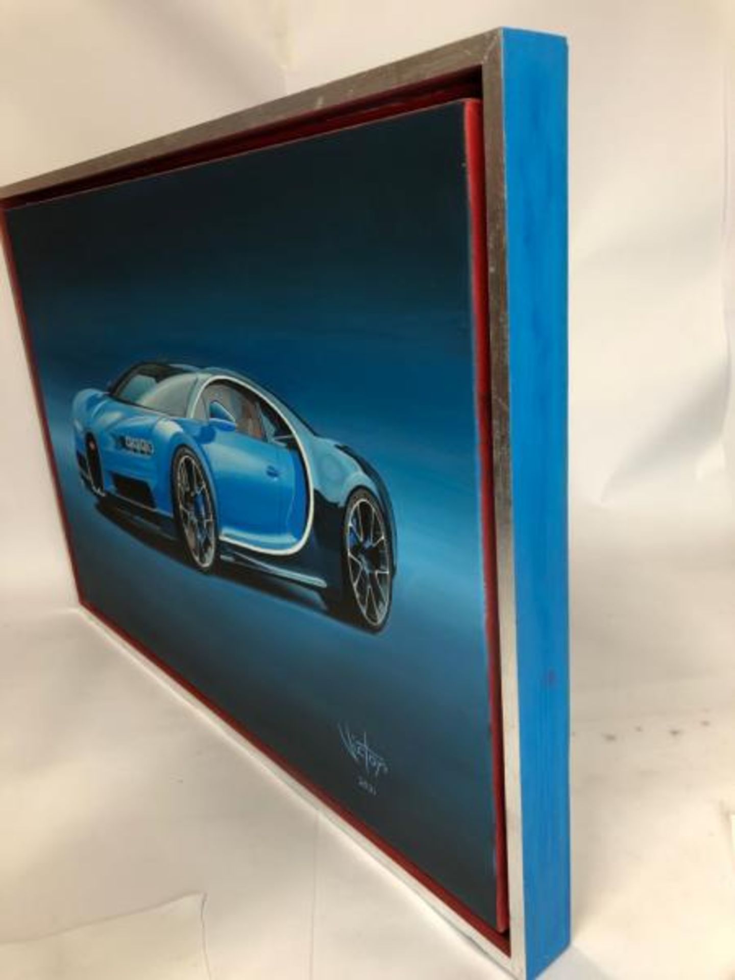 John Victor, " Mean Blue Machine" (Bugatti Chiron) acrylic on canvas, signed with certificate, 76 - Image 4 of 6