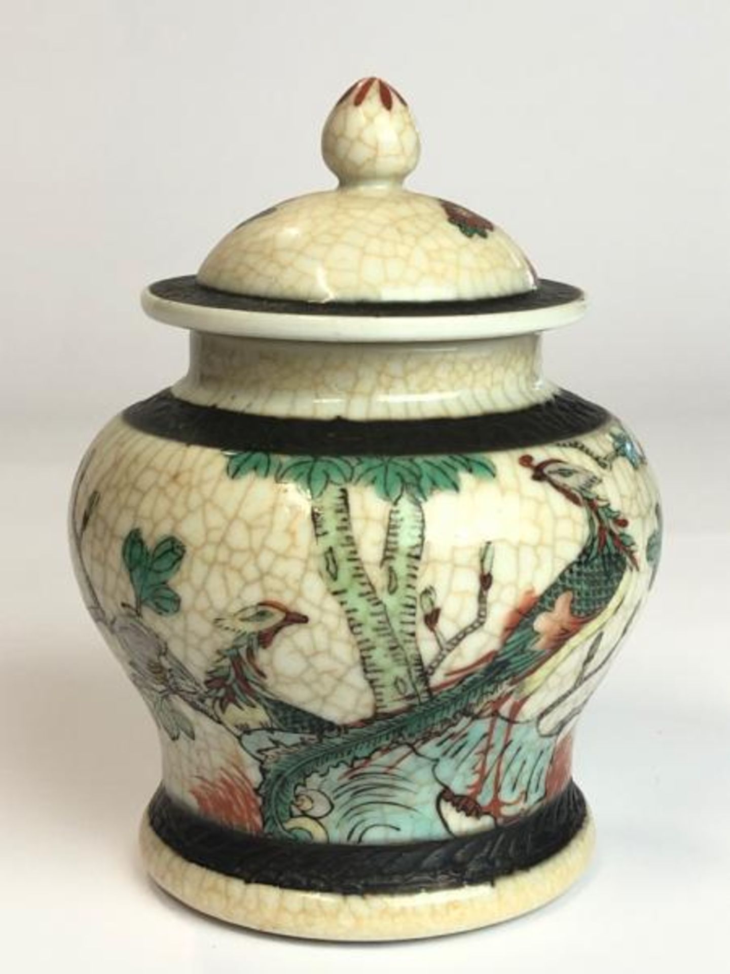 A vintage chinese crackle ware ginger jar with lid, 14cm high with a hand painted crackle ware bowl, - Image 2 of 8