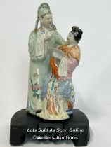 A Japanese famille rose figure on carved wooden base, 20cm high / AN9