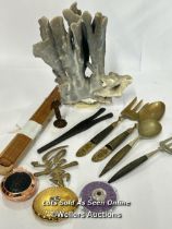 Coral specimen, 27cm hig and assorted items to include brass cutlery /AN14