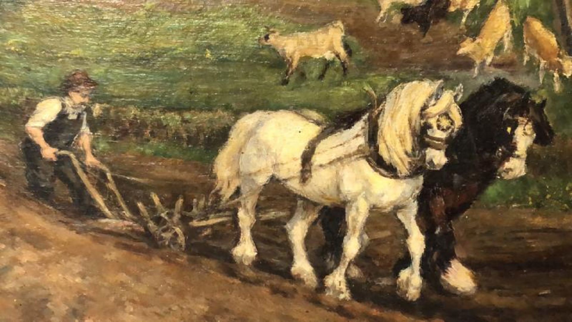 Helen Collins (1921 - 1990) oil on board study "Ploughing the Field" signed, 66.5 x 44.5cm and one - Image 2 of 7