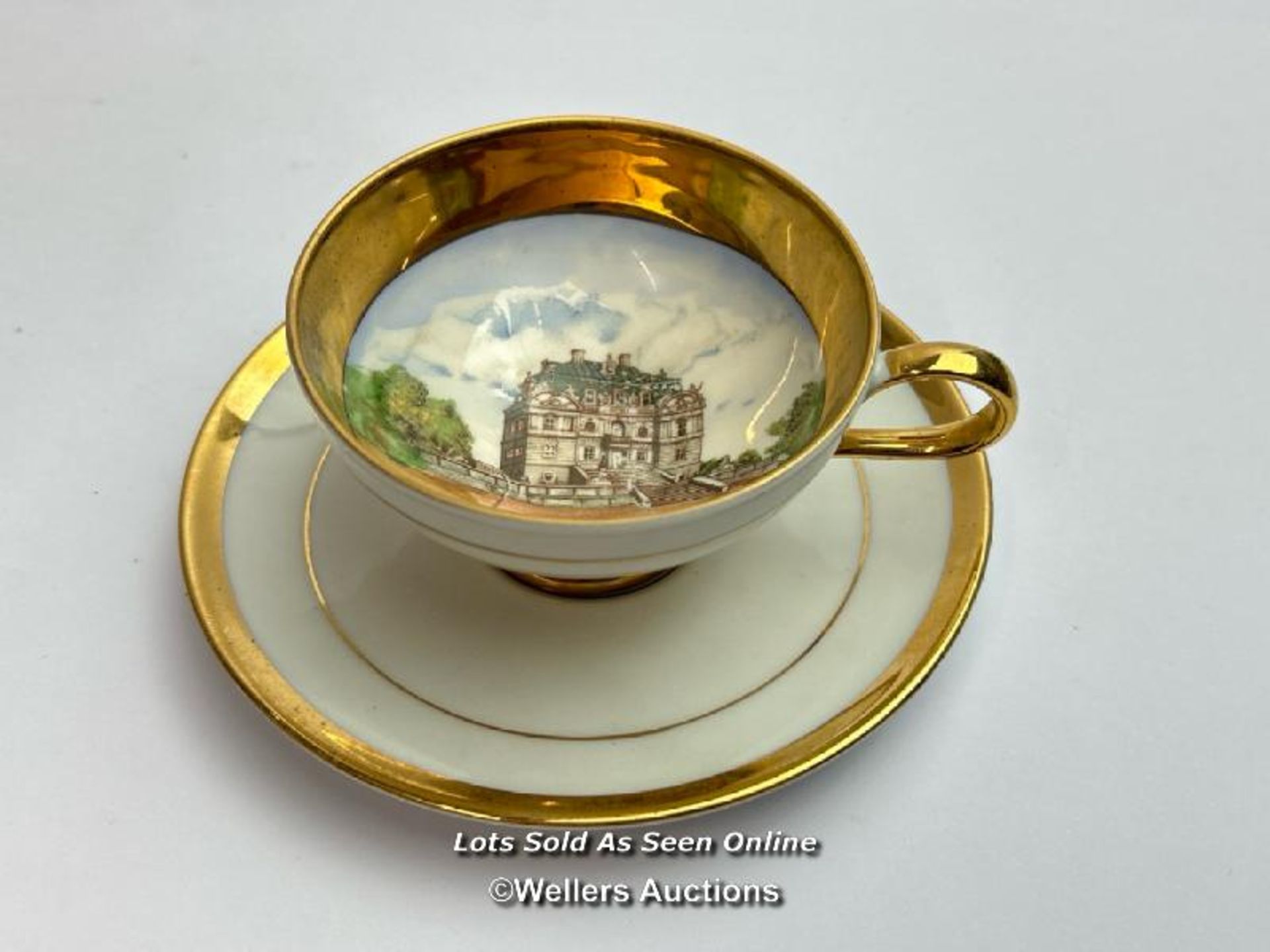 A vintage limoges scent bottle, 6.5cm high with box, WJS hand painted cup & saucer and a - Image 7 of 9