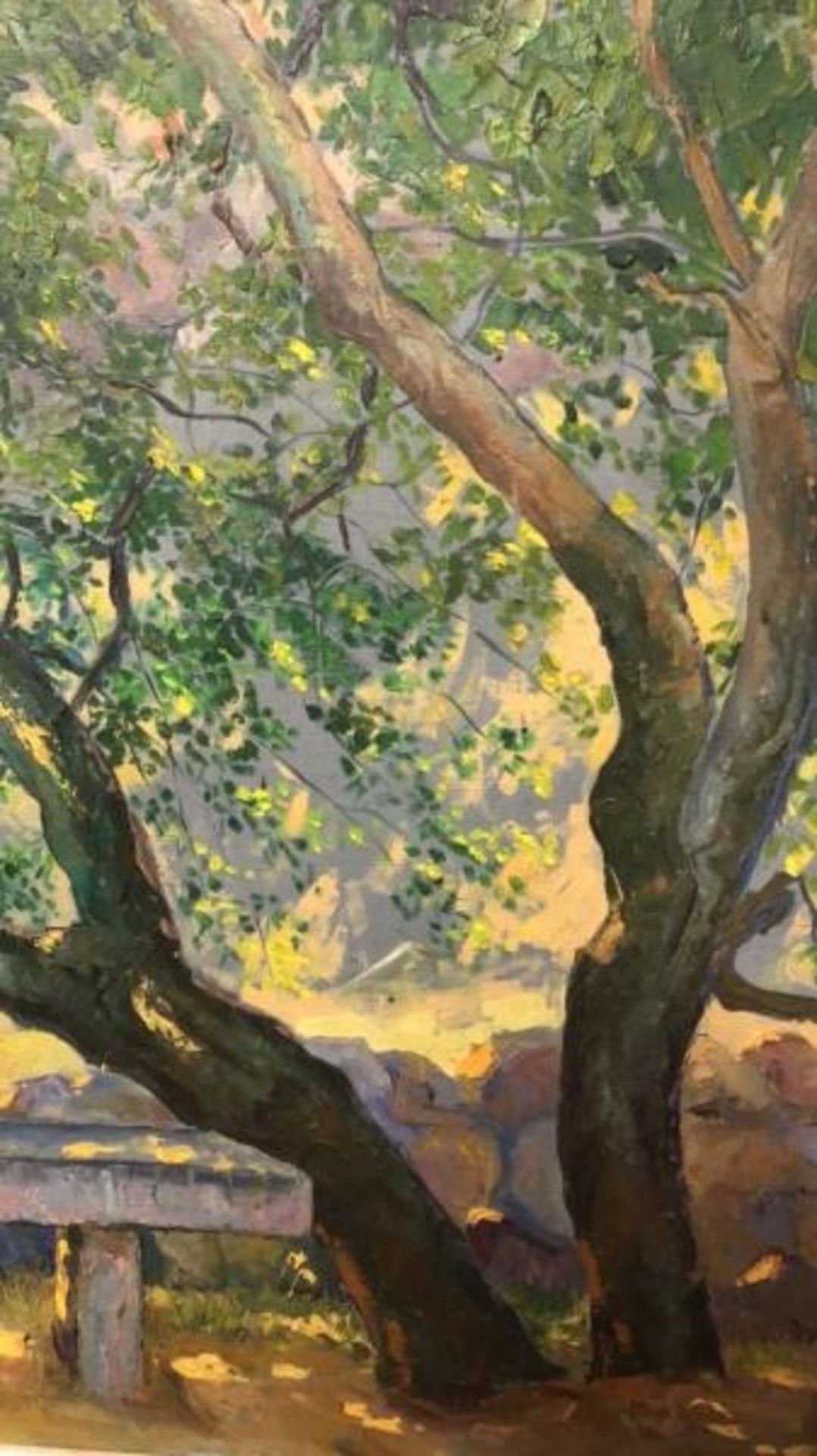 Original oil on canvas of a bench under a tree signed Max Tams, 61 x 52cm / AN60 - Image 3 of 6