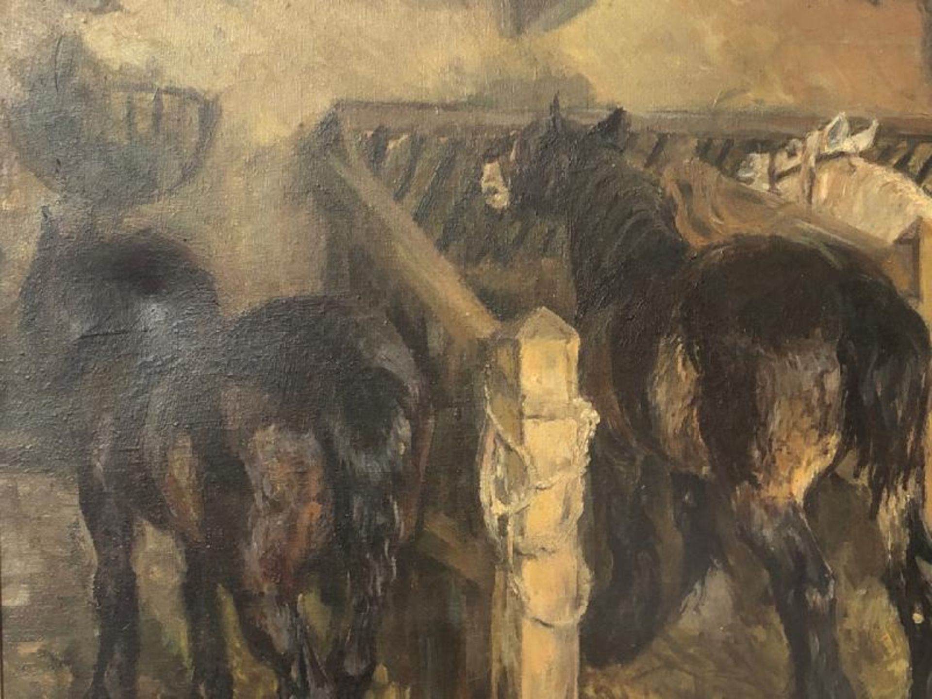 Helen Collins (1921 - 1990) " The Stables at Pursers Farm" possibly 2nd study , oil on canvas, - Image 2 of 7