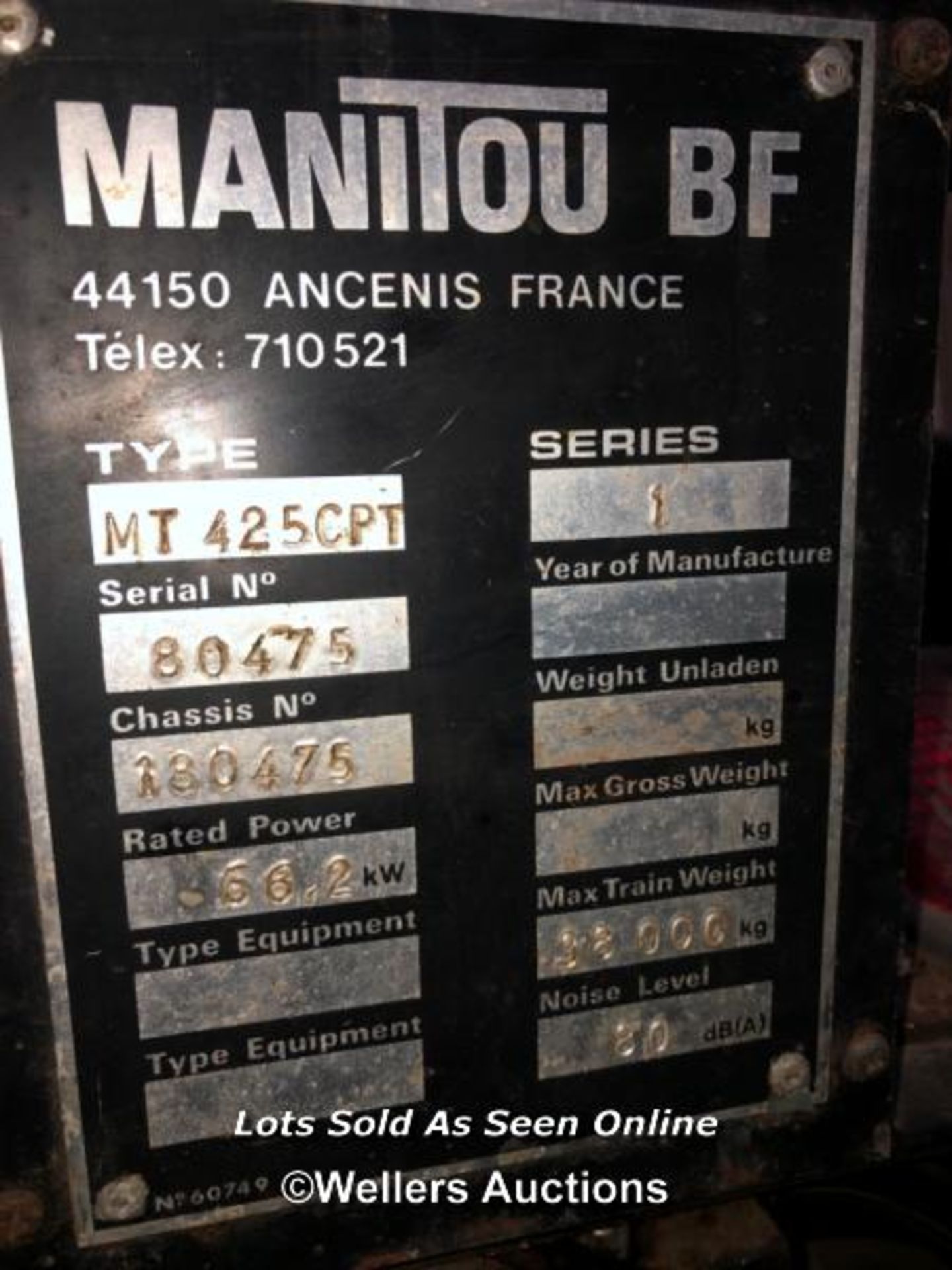 MANITOU TURBO MT425CPT SERIES 1 TELEHANDLER, INDICATING APPROX. 6045 HOURS, SERIAL NO: 80475, - Image 15 of 28