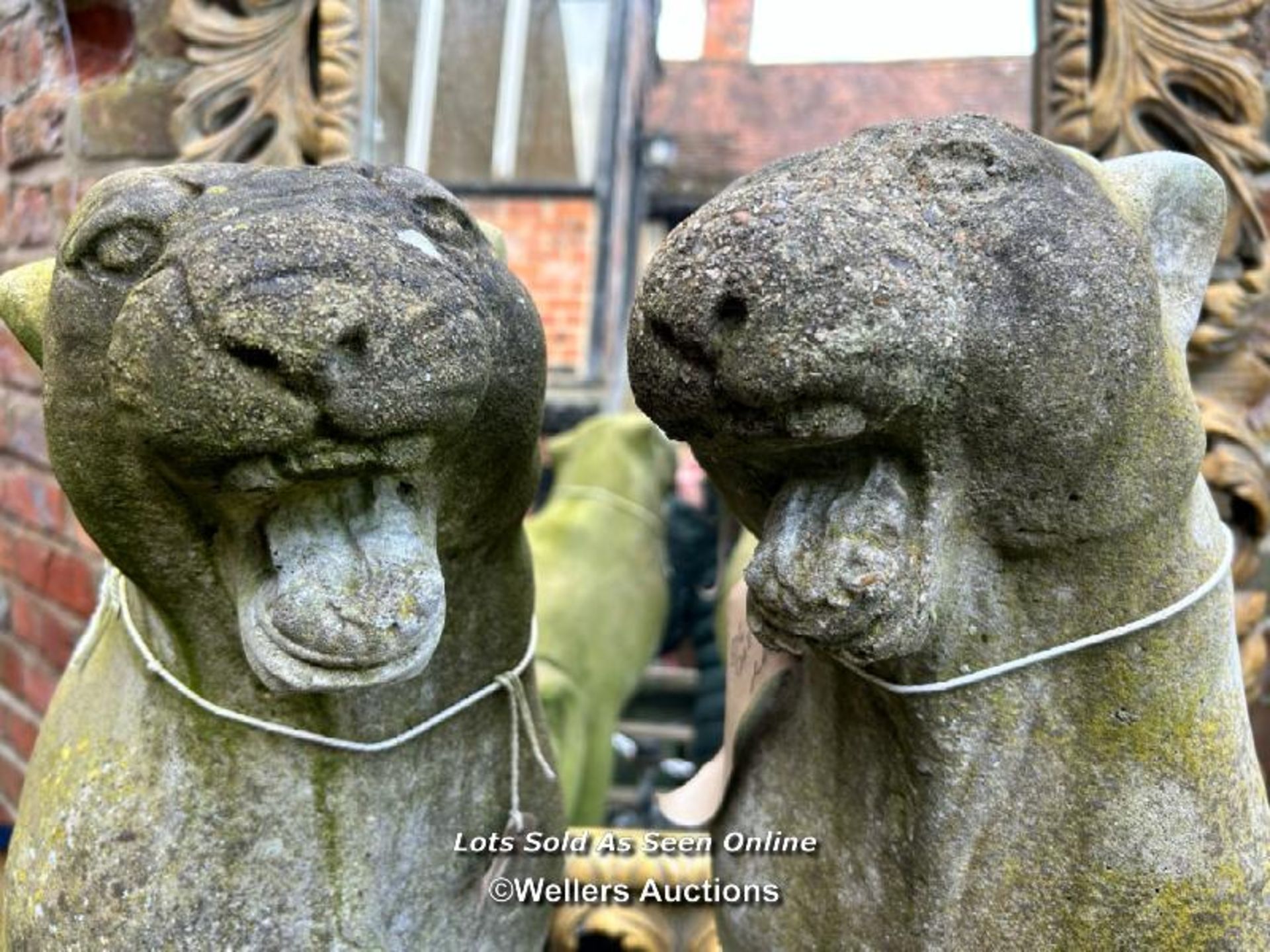 PAIR OF COMPOSITION STONE PANTHER STATUES - Image 2 of 4