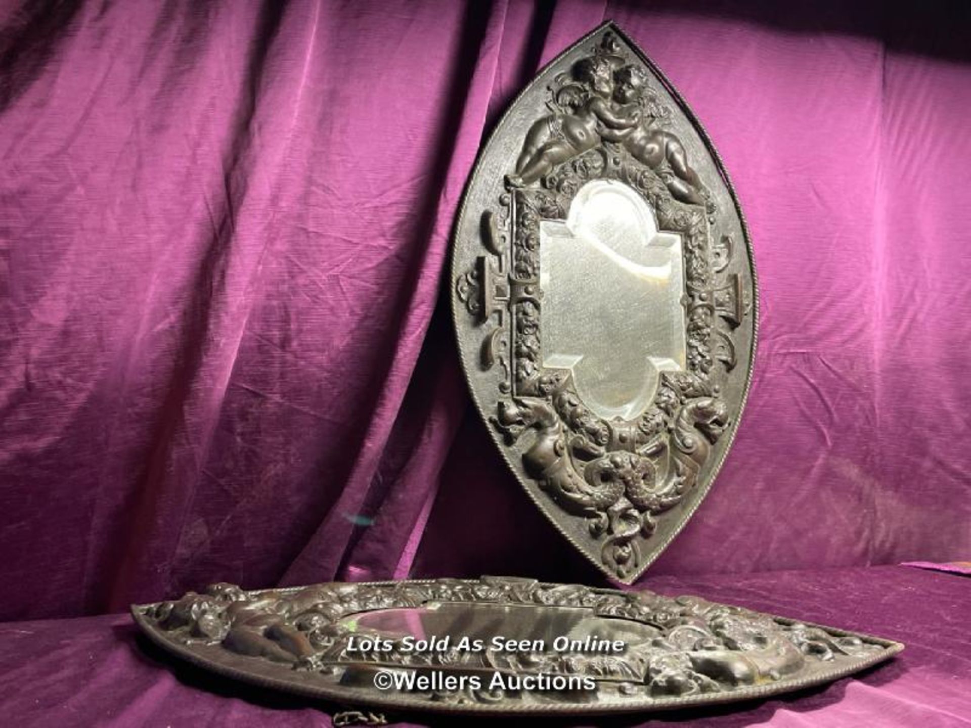 PAIR OF ITALIAN REPOUSSE METAL WORK MIRRORS, 48 X 81CM - Image 4 of 5