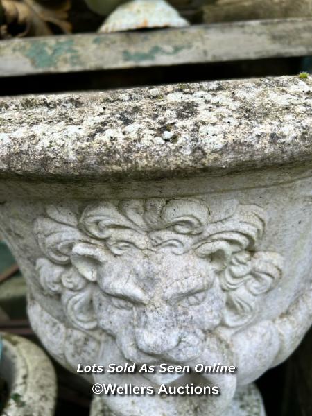 PAIR OF COMPOSITION STONE URN PLANTERS ON ASSOCIATED PLINTHS. THIS LOT IS LOCATED AWAY FROM THE - Image 6 of 7