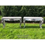 PAIR OF ORNATELY CARVED ITALIAN CONSOLE TABLES, 124 X 45 X 71CM