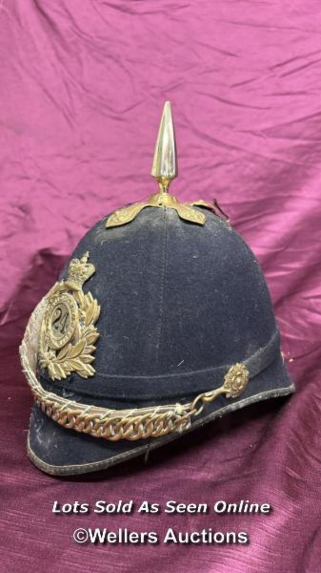 BRITISH HOME SERVICE SPIKED HELMET TO THE 24TH REGIMENT OF FOOT, APPEARS TO BE THEATRICAL - Image 3 of 5