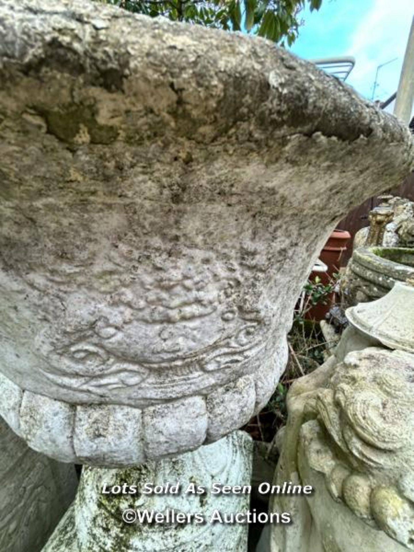 PAIR OF COMPOSITION STONE URN PLANTERS ON ASSOCIATED PLINTHS. THIS LOT IS LOCATED AWAY FROM THE - Image 2 of 7