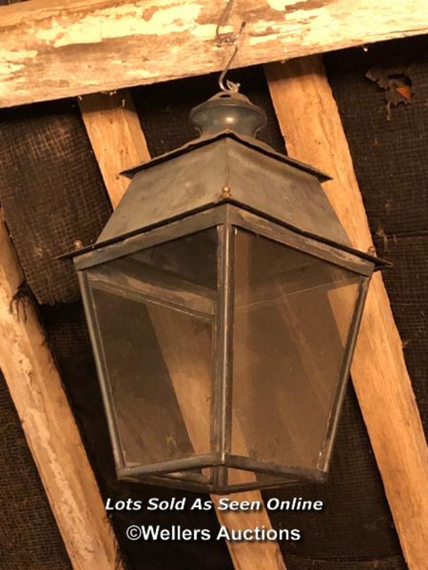 EARLY 20TH CENTURY CONVERTED HANGING LANTERN, 34 X 60CM