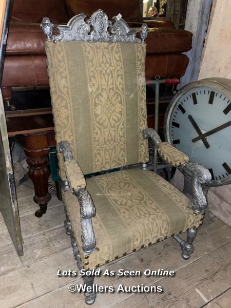 RENAISSANCE REVIVAL THRONE CHAIR WITH SILVERED PAINT FINISH, 71 X 56 X 140CM