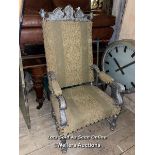 RENAISSANCE REVIVAL THRONE CHAIR WITH SILVERED PAINT FINISH, 71 X 56 X 140CM