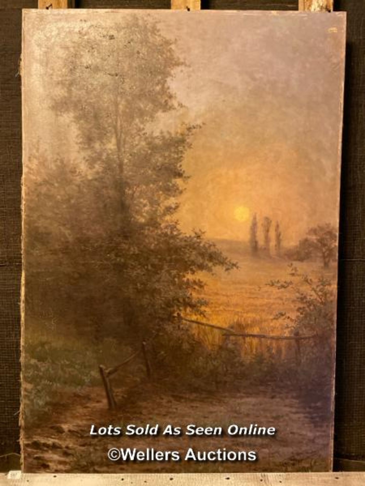 19TH CENTURY OIL ON CANVAS DEPICTING A SUNSET, SIGNED AND DATED G. BAPEUMS 1906, 96.5 X 140CM