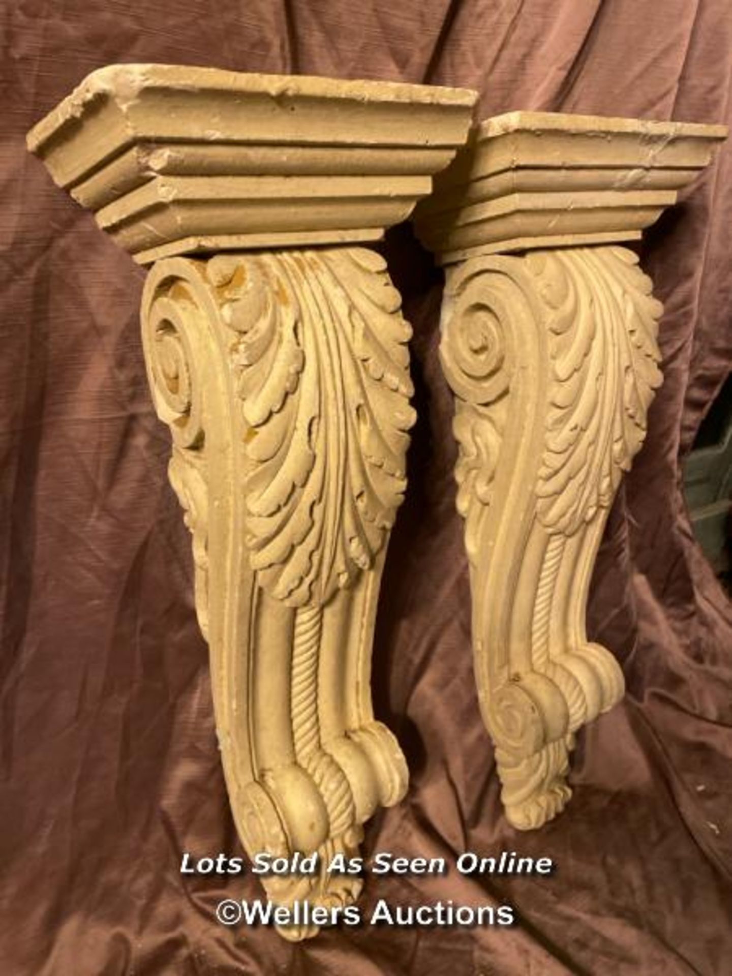 PAIR OF 19TH CENTURY PLASTER CORBELS, HEIGHT 79CM