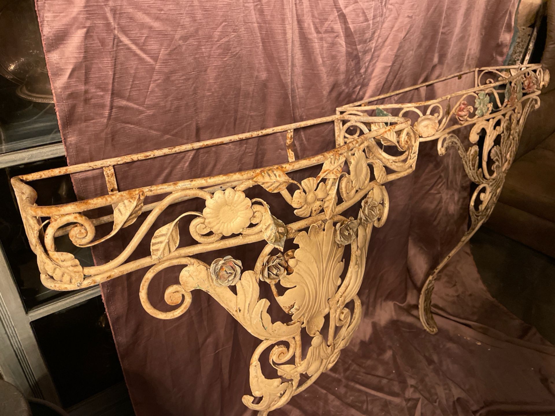 MATCHED PAIR OF FRENCH IRON WORK CONSOLE TABLES, 71 X 31 X 95CM (TOPS ARE AVAILABLE ONE MARBLE AND - Image 3 of 3