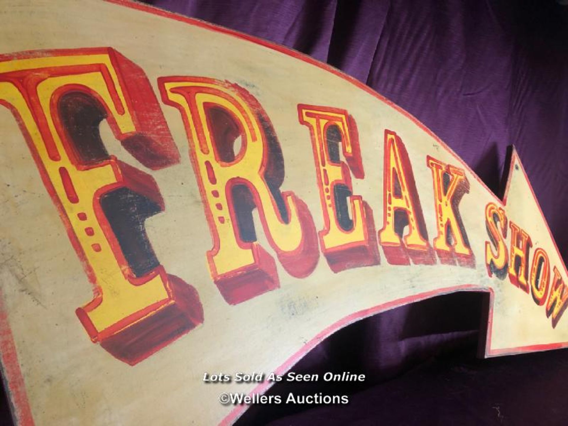 HAND PAINTED FREAK SHOW SIGN, 124 X 66CM - Image 2 of 2