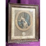 19TH CENTURY COLOURED ENGRAVING 'COMPTEZ SUR MES SERMENS', FRAMED AND GLAZED, 31 X 39.5CM