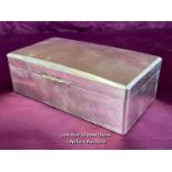 WHITE METAL AND WOODEN TRINKET BOX WITH INSCRIPTION 'FROM QUEENIE TO JO', DATED 13/04/48, 16.5 X 9 X