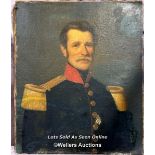 OIL ON CANVAS, WHICH IS NOW MOUNTED ONTO BOARD, BY EUGENE B. 1842, DEPICTING FRENCH ARTILLERYMAN,