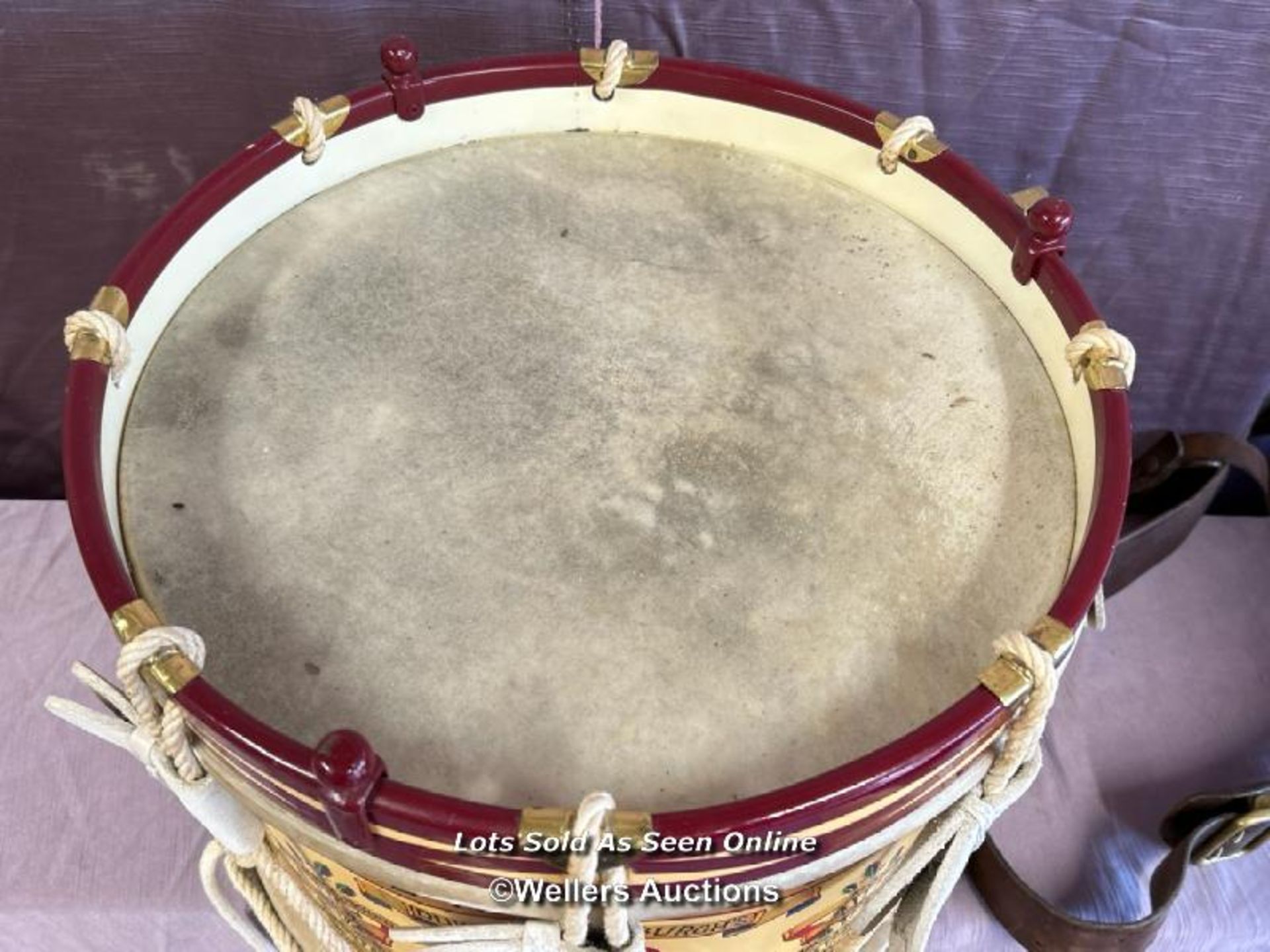 MILITARY BAND DRUM FROM THE '4TH BN THE WILTSHIRE REGIMENT' WITH BATTLE HONOURS, PRE WORLD WAR TWO - Image 5 of 10