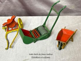 DINKY SUPERTOYS GARDEN PUSHALONG LAWN MOWER WITH ROLLER, TOGETHER WITH A DINKY DIE CAST