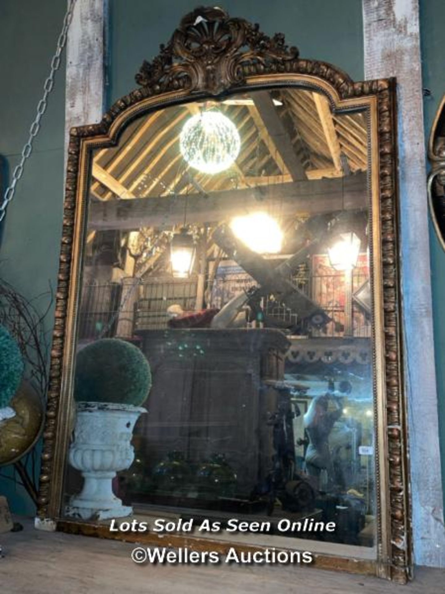 19TH CENTURY FRENCH GILT OVERMANTLE MIRROR WITH ORIGINAL PLATE, 126 X 180CM