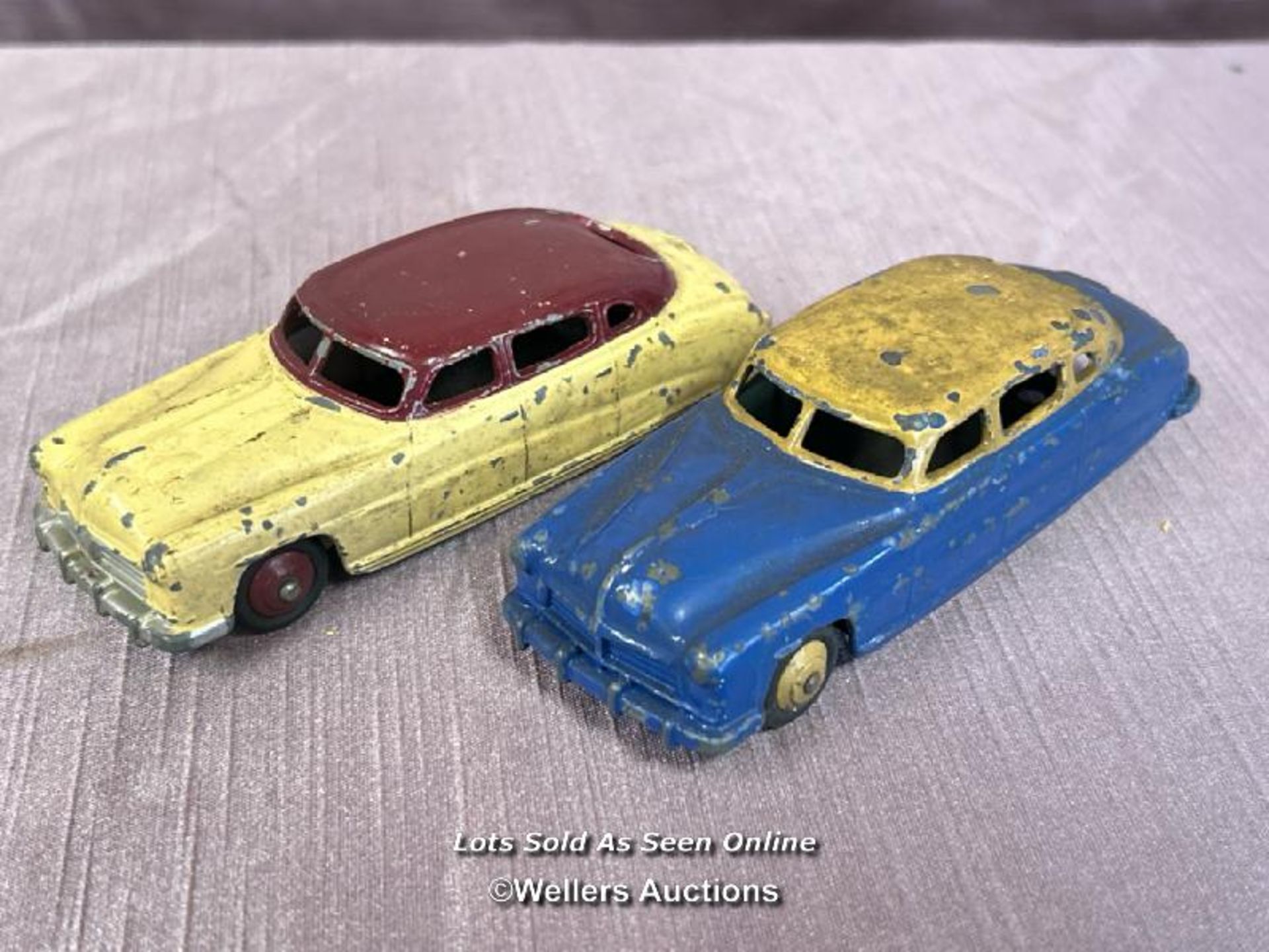 TWO DINKY HUDSON SEDAN DIE CAST CARS, ONE BLUE AND ONE CREAM