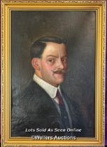 FRAMED OIL ON BOARD PORTRAIT OF A GENTLEMAN, 15 X 52CM