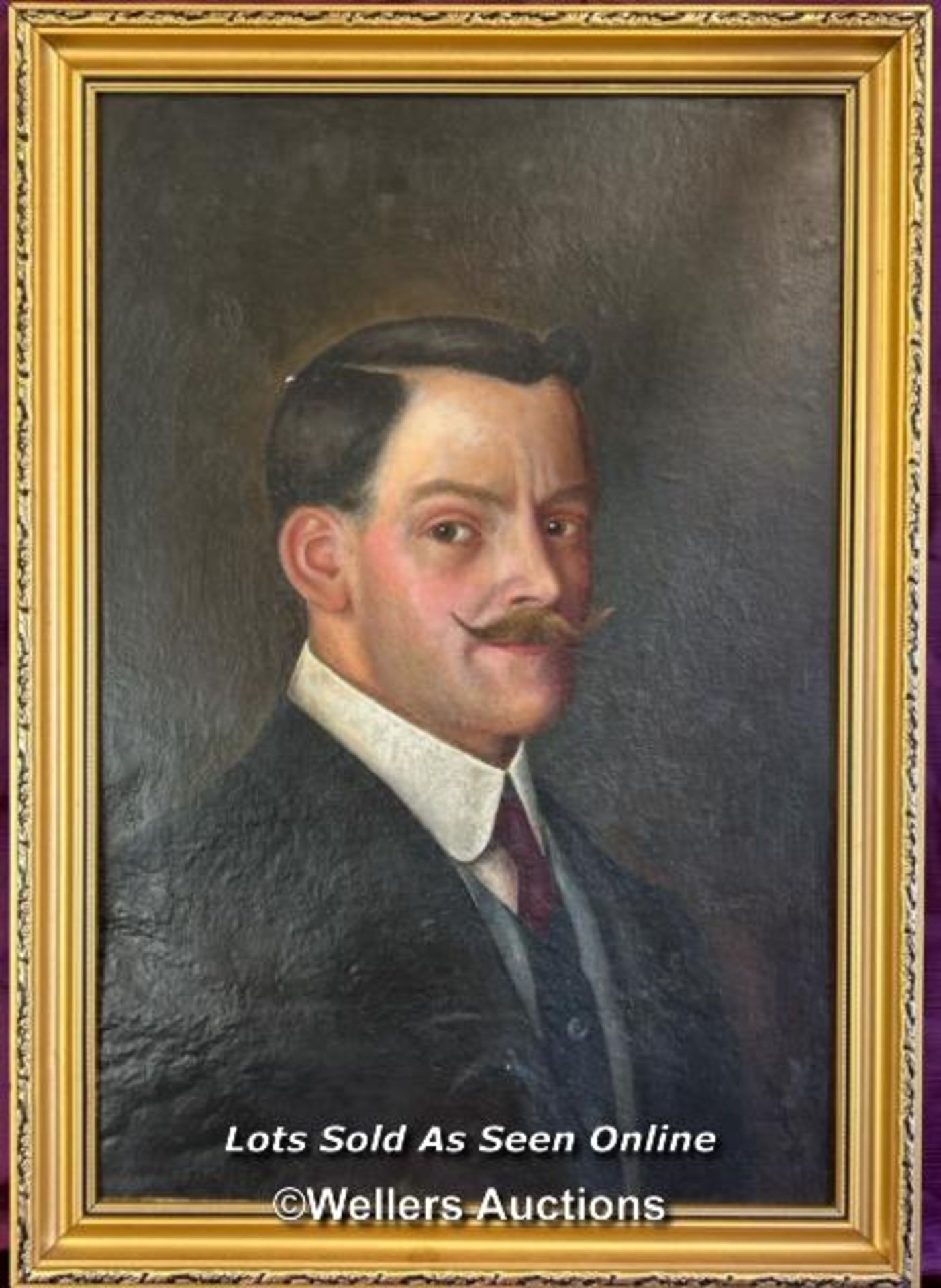 FRAMED OIL ON BOARD PORTRAIT OF A GENTLEMAN, 15 X 52CM