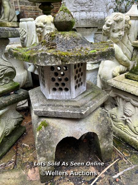 WEATHERED COMPOSITION STONE PERGODA LANTERN