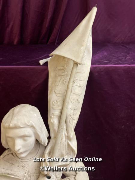 PLASTER CAST STATUE OF JOAN OF ARC, MAID OF ORLEANS, ALL MAJOR PARTS PRESENT AND SOME REPAIR - Image 3 of 7