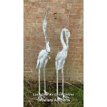 20TH CENTURY WHITE PAINTED BRONZE HERONS, TALLEST 140CM