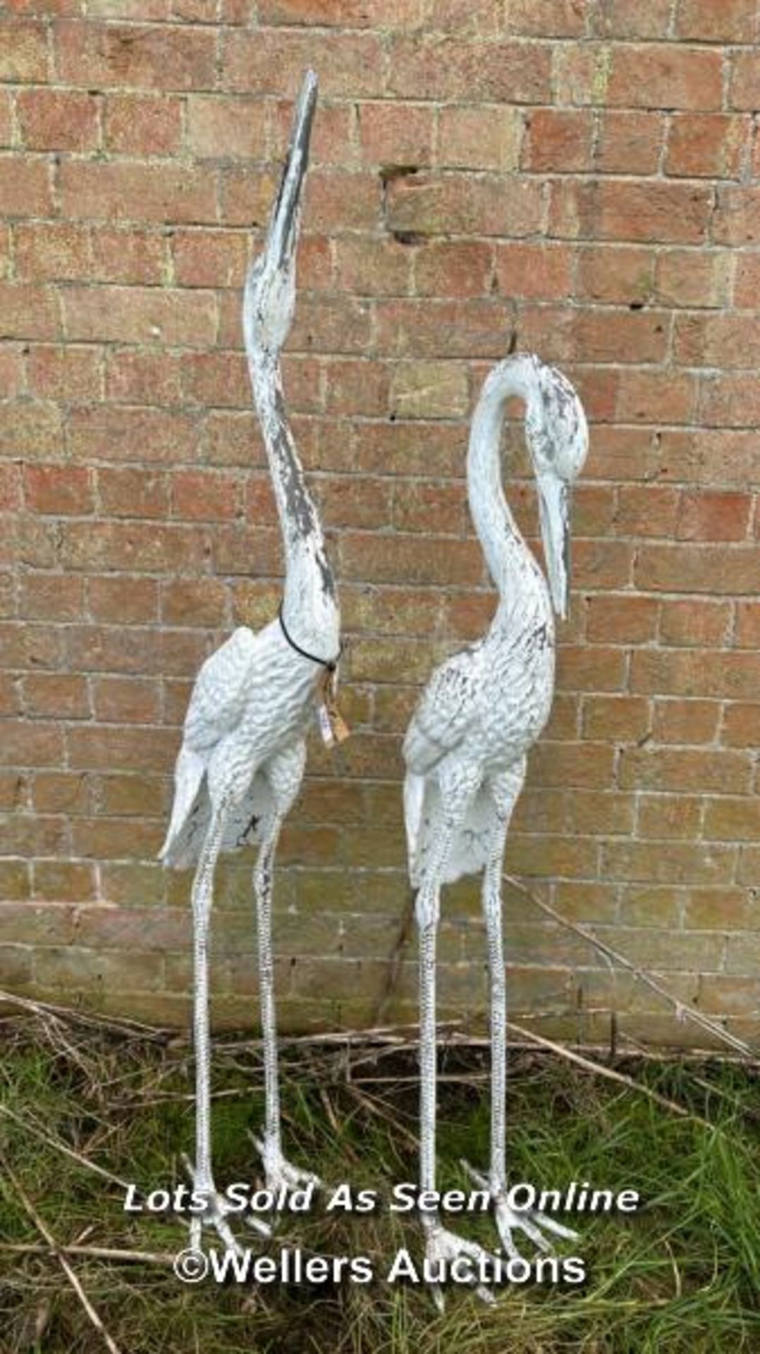 20TH CENTURY WHITE PAINTED BRONZE HERONS, TALLEST 140CM
