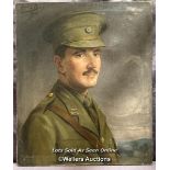 OIL ON CANVAS PORTRAIT OF A WORLD WAR ONE SOLDIER, L. CAREY (1915), INDISTICT DESCRIPTIONS ON BACK