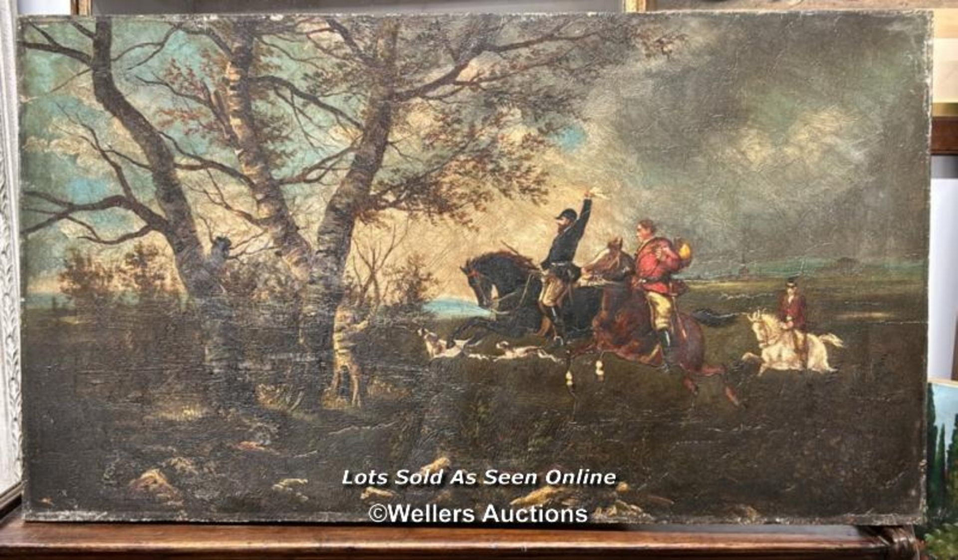 OIL PAINTING DEPICTING A HUNTING SCENE