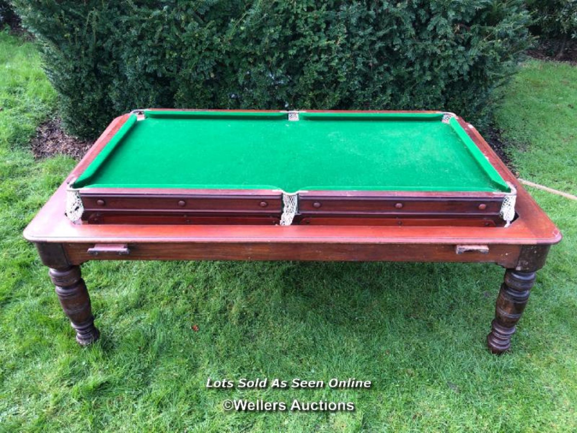 19TH CENTURY METAPORPHIC REVOLVING 1/4 SIZE SNOOKER/BILLIARDS TABLE COMBINED WITH DINING TABLE - Image 2 of 13