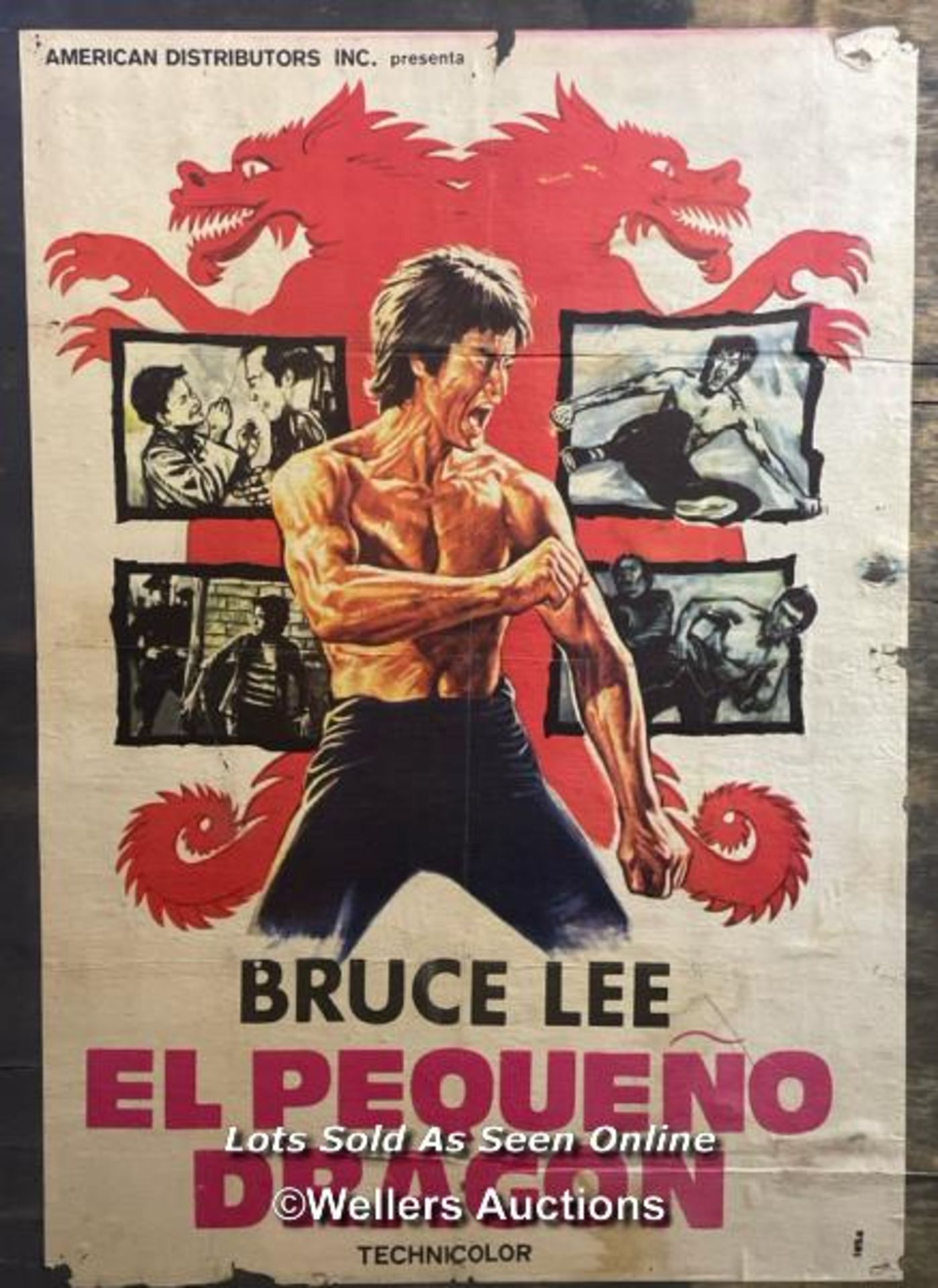 'EL PEQUENO DRAGON' BRUCE LEE FILM POSTER, PASTED ONTO BOARD FOR THEATRICAL USE, POSTER SIZE 70 X
