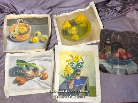 FIVE OIL ON CANVAS STILL LIFE PAINTINGS